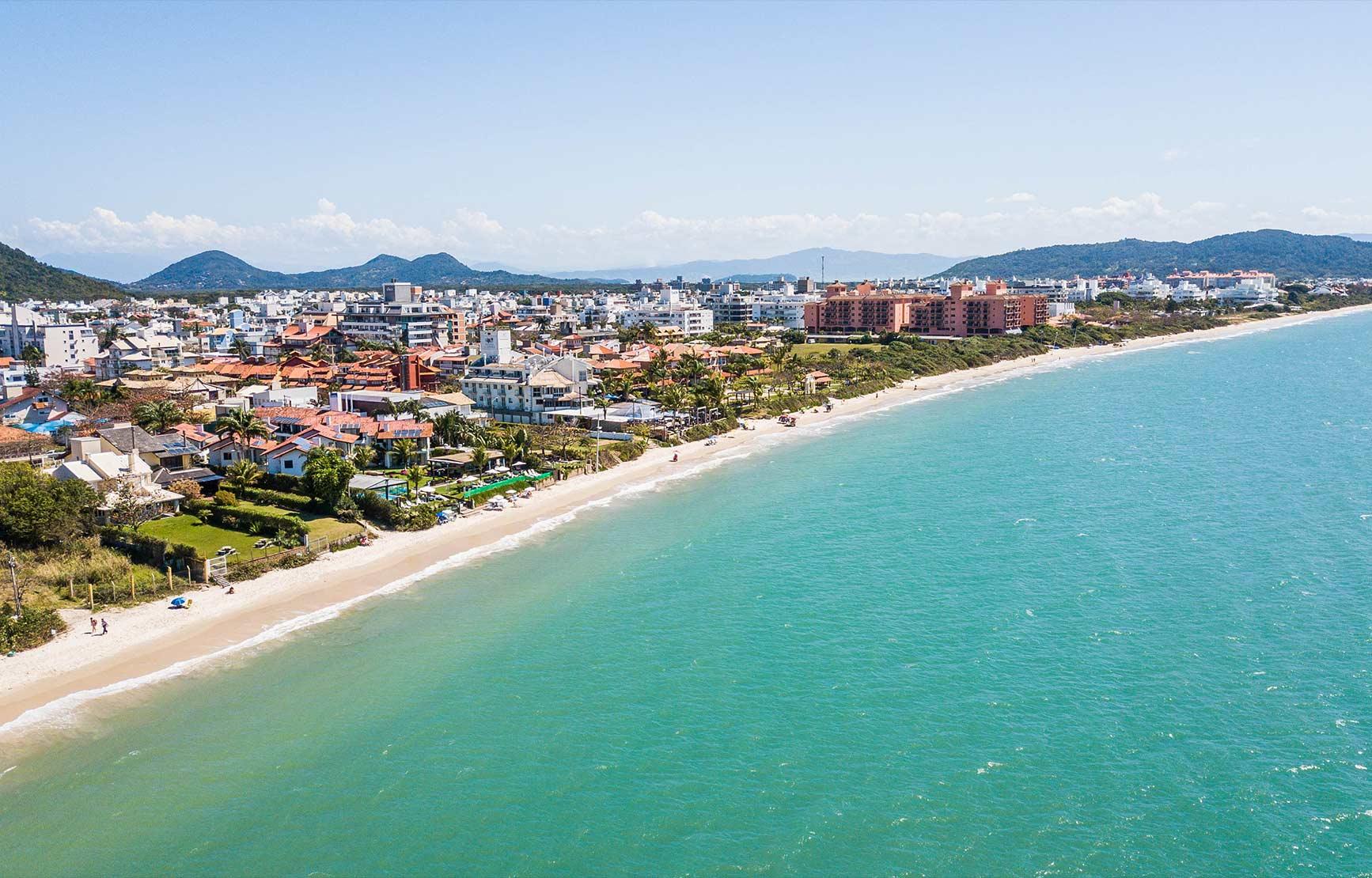An aerial shot of the beach of Florianópolis, Brazil.
